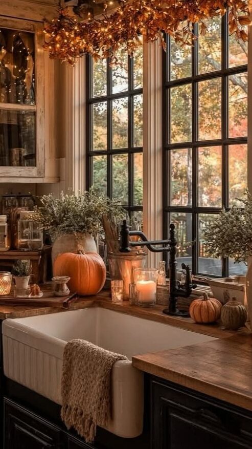 Fall kitchen window decor ideas