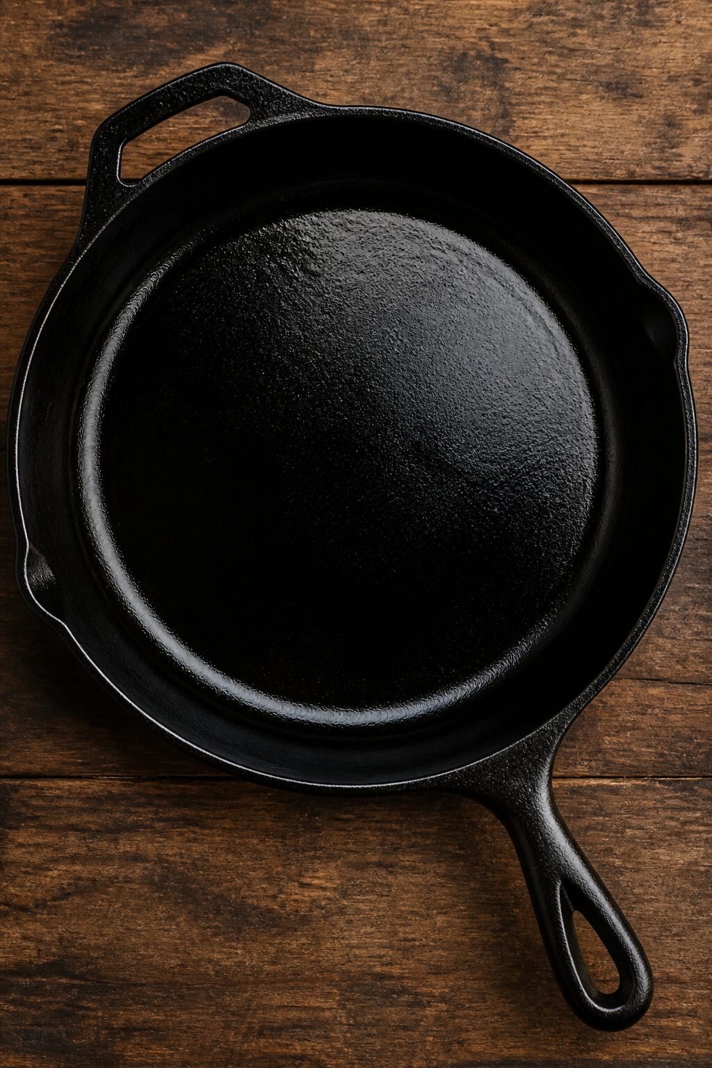 seasoned cast iron skillet with glossy black surface